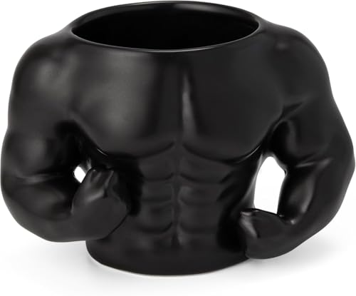 Tuoservo Taza de café musculosa 3D para entrenamiento y fitness, divertida y humorística, regalo para mujeres, hombres y amantes del gimnasio, regalo de Navidad (negro)