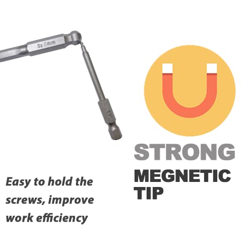 Vesttio Ball End Hex Head Metric Allen Wrench Drill Screwdriver Bit Set 7Pcs 1/4 Inch Hex Shank 2.56 Inch/65 Mm Length S2 Steel With Magnetic For Power Screwdriver Drill Impact Driver #TOP4