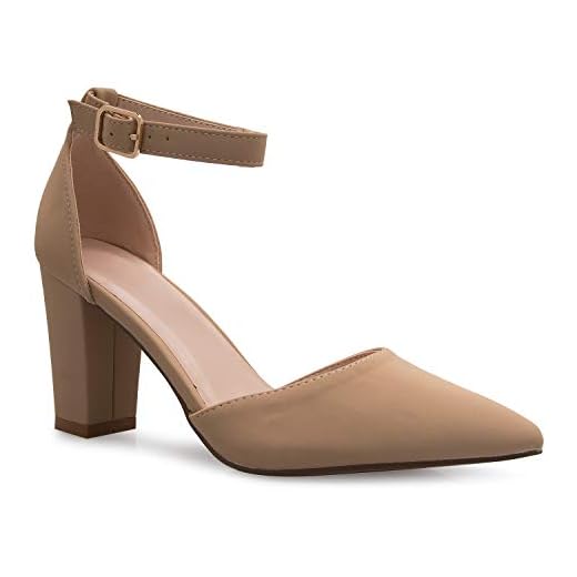 Olivia K Women's Sexy D'Orsay Ankle Strap Pointed Toe Block Heel Pump - Classic, Comfortable (8.5, Taupe Nubuck, Numeric_8_Point_5)