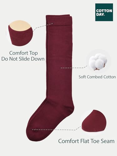 Image of COTTON DAY Kids Girls Unisex Knee High School Dress Socks Seamless Toe 3 Pack Black White Gray Navy Blue