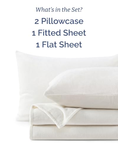 Image of Fleece Sheets Cal King Size Set - 4-Piece Velvet Flannel Sheet Set - Ivory
