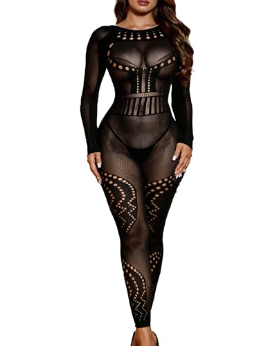 XIUSEMY Body Femme en Résille Sexy Lingerie Bodystocking Doux Grande Taille(Noir 9FGY)