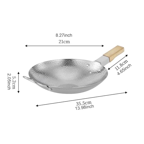 Wok de acero inoxidable con mango de madera 39.5 x 23.5 x 5.2 cm miniatura 3
