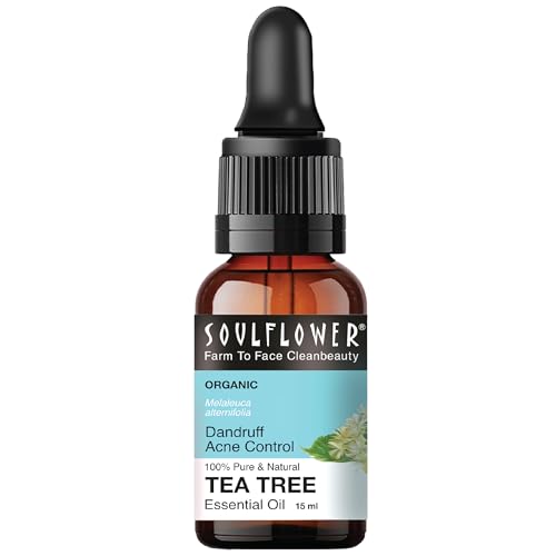 Soulflower Tea Tree Essential Oil for Skin, Hair, Face, Acne Care, Dandruff | Ecocert Certified Organic 100% Pure, Natural, Undiluted Therapeutic Grade | 15ml -