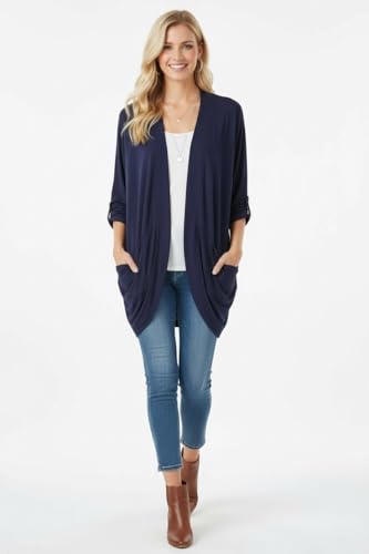 Image of ToBeInStyle Womens Open Front Long Sleeve Lightweight Asymmetrical Draped Cardigan with Side Pockets