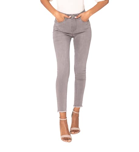 Nina Carter P077 Damen Skinny Fit Jeanshosen HIGH Waist 7/8 Jeans Used-Look Waschungseffekt (Hellgrau (P077-7), L)