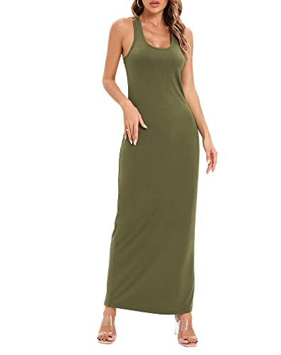 Image of Roselux Women Sleeveless Scoop Neck Striped Maxi Sundresses Loose Racerback Long Dress