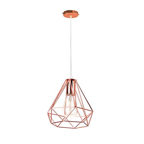 STOEX E27 Suspension Vintage Retro Plafonnier Industriel Métal Lustre Cage Diamant pour Chambre Cuisine Salon Table à manger Couloir Or Rose Cover
