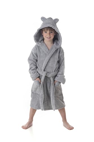 DHESTIA HOME - Albornoz Niños y Niñas 100% Algodón Natural Capucha con Orejas - Color GRIS, Talla Talla 6/8 Años