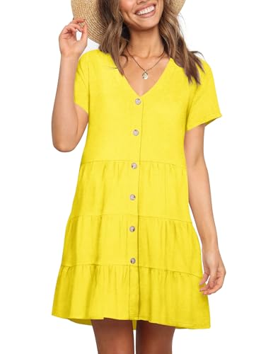Image of Nova In Sky Women's Summer Dresses 2026 Short Sleeve V-Neck Casual Loose Swing Button Down Casual T Shirt Dresses