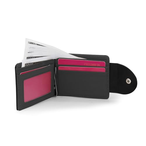 Slim Wallet for Men, Stylish Buckle Men’s Wallets with ID Window and Rear Card Slot, Front Pocket Wallets for Men for Credit Cards, ID Cards, and Cash (Black)