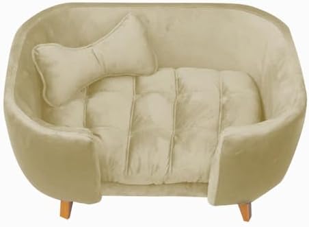 Poltrona Cama Pet Hannah Luxo Veludo Bege