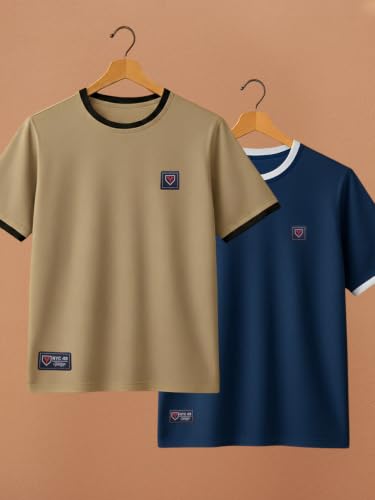 Image of YAZOLE Men's Round Neck Solid T Shirt | Regular Fit Lycra Blend Half Sleeve Tee | Casual Gym Running Walking Sports Office Travel | Stretch Fabric | Comfortable for Everyday use | (S to XXL)