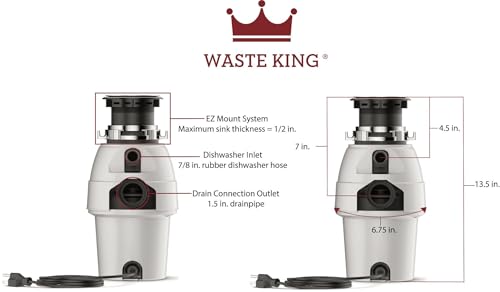 Waste King Legend Series Continuous Feed Garbage Disposal for Kitchen Sink with Power Cord, L-2600 thumbnail 4
