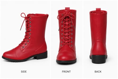 Image of Forever Link Womens Round Toe Military Lace Up Knit Ankle Cuff Low Heel Combat Boots