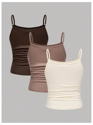 Image of SOLY HUX Girl's Tank Tops 3 Packs Cute Ruched Spaghetti Strap Camisole Slim Fit Undershirts