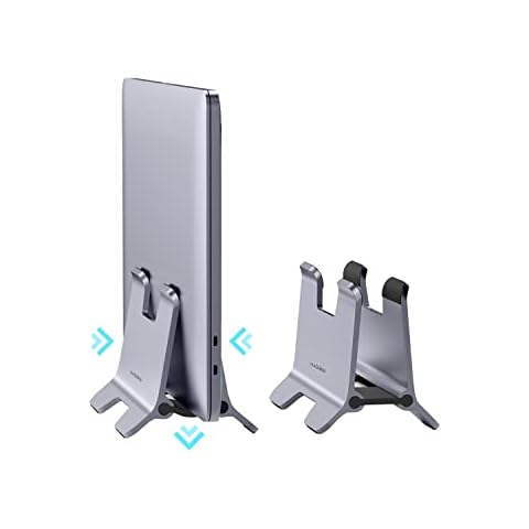 Hagibis Vertical Laptop Stand Desktop for Desk Gravity Locking Holder Dock Save Space Improves Airflow for MacBook Pro, Mac Mini, Surface, HP, Dell, Chrome Book (Grey Alloy) Cover