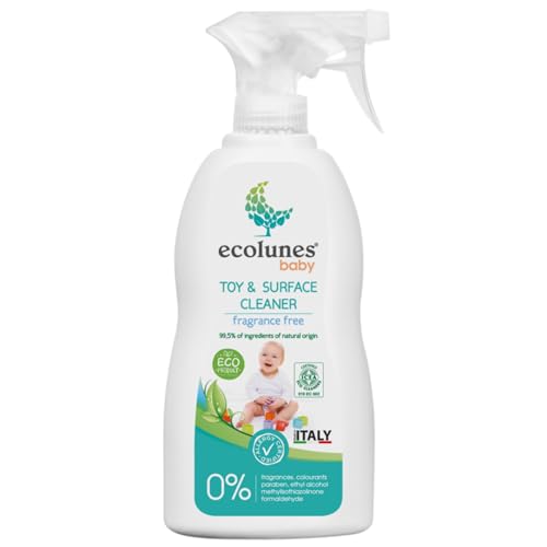 Ecolunes Limpiador de juguetes y superficies Sin perfume 99,5% ingredientes de origen natural, seguro para la salud de tu hijo y el medio ambiente, testado dermatológicamente, 300 ml