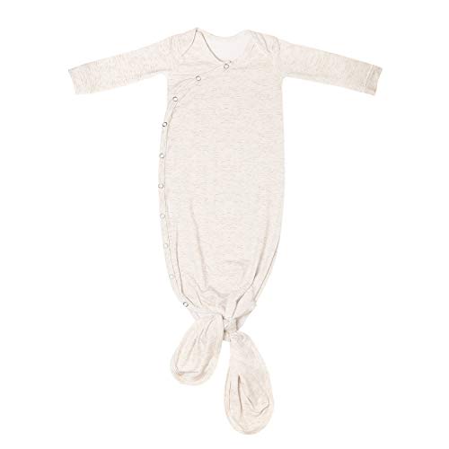 Image of Copper Pearl Baby Gown - Knotted Newborn Sleepers for Baby Boy and Girl, Soft Stretchy Long Sleeve Infant Gowns with Bottom Tie and Hand Mittens, Perfect Hospital Coming Home Outfit (Oat)