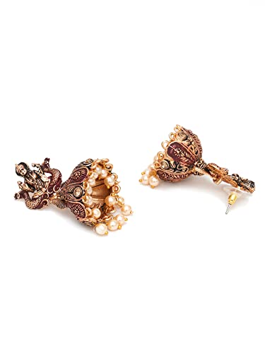 Karatcart Antique Gold Plated Maroon Mata Laxmi Jhumki Earrings for Women - Image 5