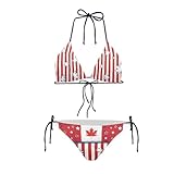 Glomenade Canada Flag Swimsuit Suits for Women, Women's Maple Leaf Bikini Set Two Piece Halter String Tie Side Triangle Bathing Suits for Surfing, Photo Shoots