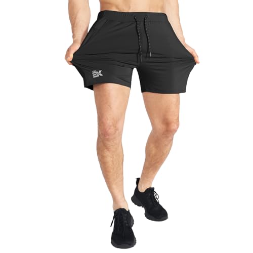 BROKIG Mens Ziplock Running Shorts 2 Pack,Elastic Lightweight Workout Shorts for Men,Stretch Slim Gym Short Pockets3