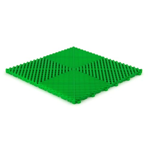 Lot de 6 dalles de sol clipsables - VERT - (0,96m²) pour garage, cellier, atelier, abris de jardin. Marque CLIC & dalle, série CLASSIC - Effet Damier 40x40cm. Intérieur-Extérieur. Pose rapide.