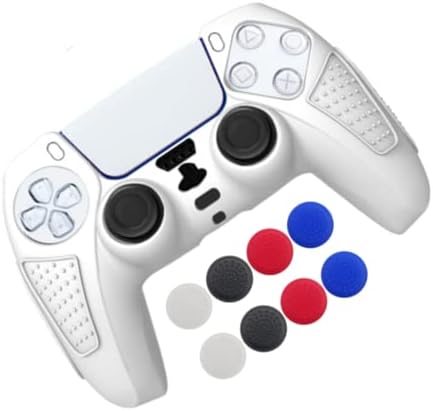 Silicone Skin Protective Rubber Case Cover with Thumb Grips Stick Joystick Cap for PS5 Controller Protector Cover (White)