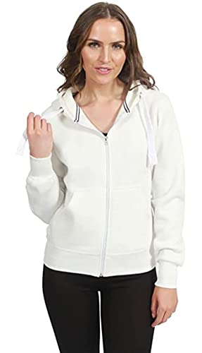 New Womens Front Zip Up Hoodie Ladies Long Sleeve Plain Sweatshirt Fleece Hoody Hooded Jacket (3XL, Cream)