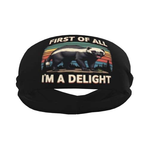 First of All Im A Delight Honey Badgers Sports Headband Sweatbands Men Women Absorbed Hairband Stretch Fit Head Band for Running Workout Gym Cycling Tennis Yoga