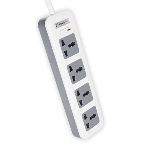 FatCherry FC2011 Extension Board, 4 + 1 Power Strip 240 Volts with Master Switch, Safety Shutter, Indicator 4 International sockets, Grey Colour & White, 3 Meters Long Wire
