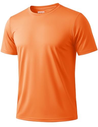 KEFITEVD Mens Short Sleeve Running Shirts Quick Dry Swim Shirts Rash Guard Outdoor Hiking T-Shirts Swimming Fishing Shirts Orange