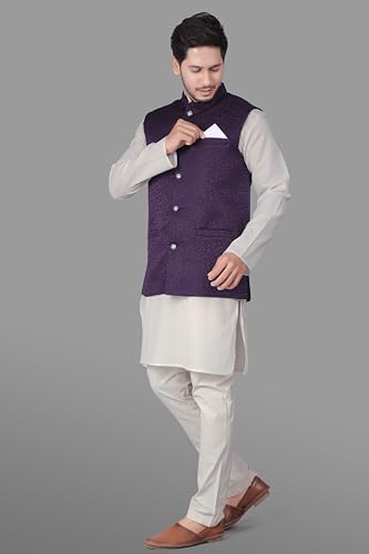 Image of XEPON Men's Jacquard Ethnic Wear Kurta Pajama With Stylish Long Jacket Set