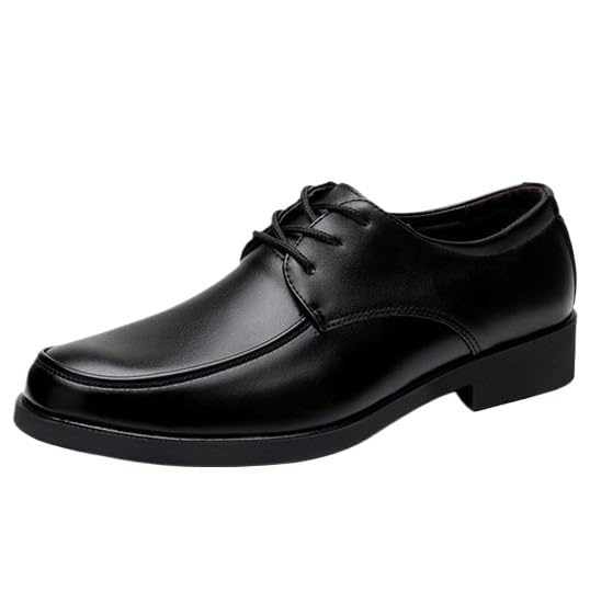 Dress Oxford Formal Shoes for Men Leather Lace-up Formal Shoes Slip Resistant Block Heel Round Toe Apron Toe Shoes for Business Anti-Slip