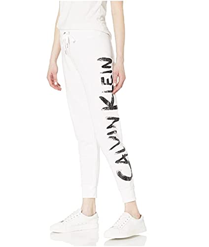 Calvin Klein Performance Women s Brush Logo High Waist Drawstring Joggers (White, Large)