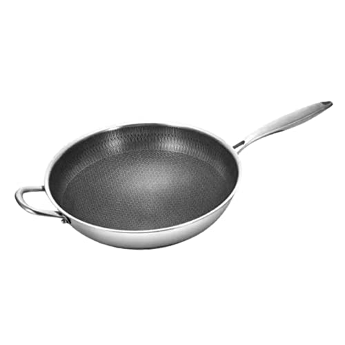 Sosoport Wok Inoxidable Antiadherente Mangos Ergonómicos 30 Cm Sartén de Grano de Panal para Cocina de Inducción Eléctrica y Gas Utensilio de Cocina