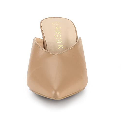 Allegra K Allegra K Women's Pointed Toe Chunky Heels Nude Slides Mules 8 M US