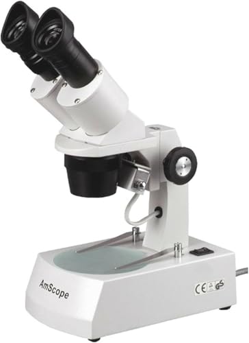 Image of AmScope SE305R-AZ Forward-Mounted Binocular Stereo Microscope, WF10x and WF20x Eyepieces, 10X /20X /30X /60X Magnification, 1X and 3X Objectives, Upper and Lower Halogen Light Source, Arm Stand, 120V