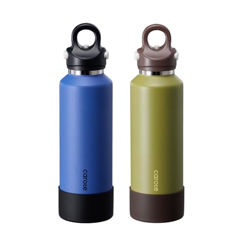 CAROTE カローテ 水筒 600ml 2本セット 真空断熱スポーツボトル 炭酸飲料対応 保温保冷 ステンレス水筒 片手で開けられる ハンドル付き 食洗機対応 直飲み可能 持ち運びに便利なキャリーループ 一体化設計の蓋で洗いやすい BPAフリー アウトド