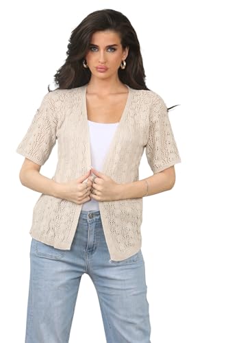Image of Loxdonz Women's Short Sleeve Cropped Cardigan Sweaters Open Front Bolero Short Shrugs for Women
