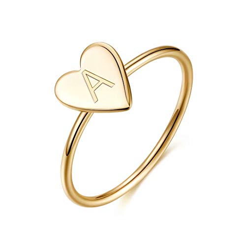 Memorjew Initial Rings For Girls Women, 925 Sterling Silver Dainty Letter A Initial Heart Stacking Ring Gold Rings For Women Teen Girls Kids Jewelry Gifts, Mother'S Valentines Day Girls Gifts For Her cover