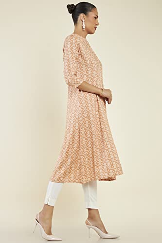 Image of Soch Women Peach Rayon Abstract A-Line Kurta