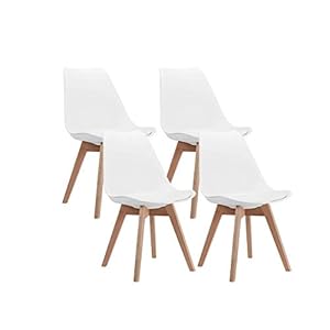 CangLong Modern Dining Chair Set, Soft Padded Shell Chair with Wood Legs for Kitchen, Dining, Bedroom, Living Room – Set of 4, White