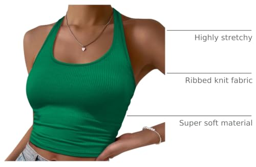 Image of Ekouaer Women Halter Top Backless Scroop Neck Slim Stretchy Ribbed Knit Camisole Crop Tops S-XXL