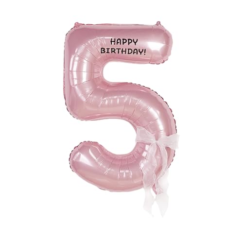 Image of Happy birthday Big Number Balloons Foil Birthday Balloon Number Balloons Happy Birthday Party Decorations Kids and Wedding Party Supplies (Pink numbers 5)
