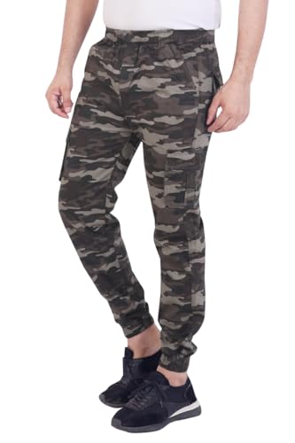Image of Men'S Cotton Blend Joggers | Camouflage Printed Army Track Pants | Regular Fit | Cargo Pocket Style | Casual Wear