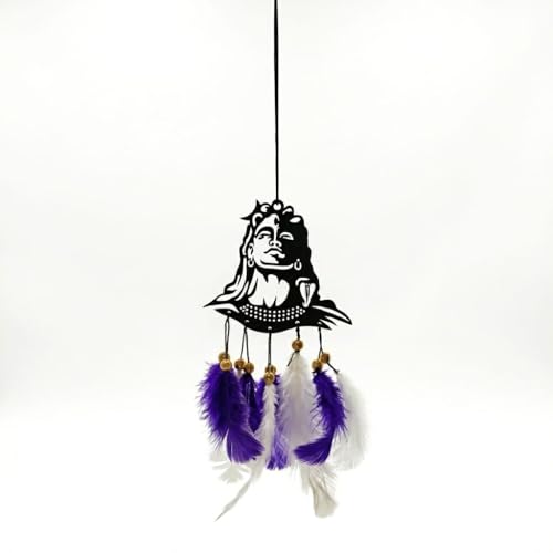 Image of Acrylic Dream Catcher Car Hanging Ornament with Purple and White Feathers - Rear View Mirror Decor for Cars, Spiritual Wall Hanging Decoration for Home, Office and Gift Use (SIVAJI-01)