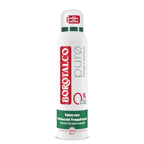 Borotalco, Deodorante Spray Puro, con Talco con Molecole Traspiranti, Formula Senza Alcool e Sali di Alluminio, Asciutto Anti-Odori, 48h di Efficacia, Profumo di Borotalco - 1 Flacone da 150 ml