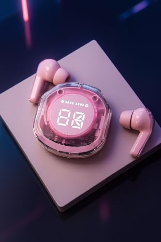 Image of LED Display Wireless Earbuds | Black | Bluetooth 5.0 | Dual Mic ENC Noise Cancelling | Gaming Mode | Touch Controls | Long Battery Life | in-Ear Design | (Ultra PRO) (Pink)