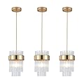 Dijiahua Pendant Lights Kitchen Island Gold 3 Pack,Crystal Pendant Light Fixtures Over Table, Mini Brass Dining Room 1-Light Chandelier,Modern Adjustable Cord Hanging Lamp for Bedroom,Sink